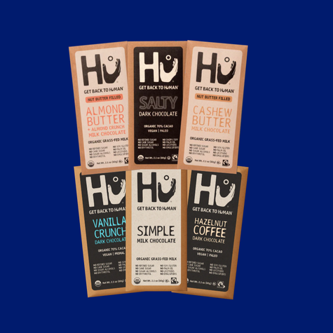 Six bars of Hu Kitchen chocolate.