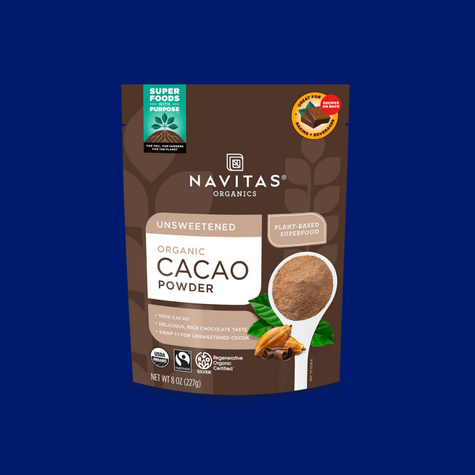 A bag of Fairtrade Cacao Powder from Navitas Organics.