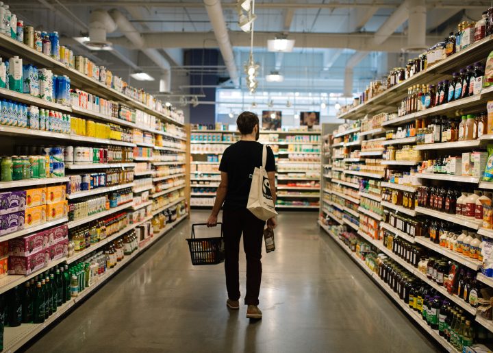 Shopper in a grocery aisle