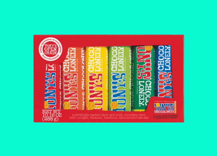 A rainbow pack of snack-size, Fairtrade chocolate bars from Tony's Chocolonely.