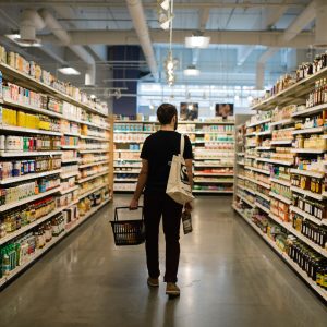 Shopper in a grocery aisle